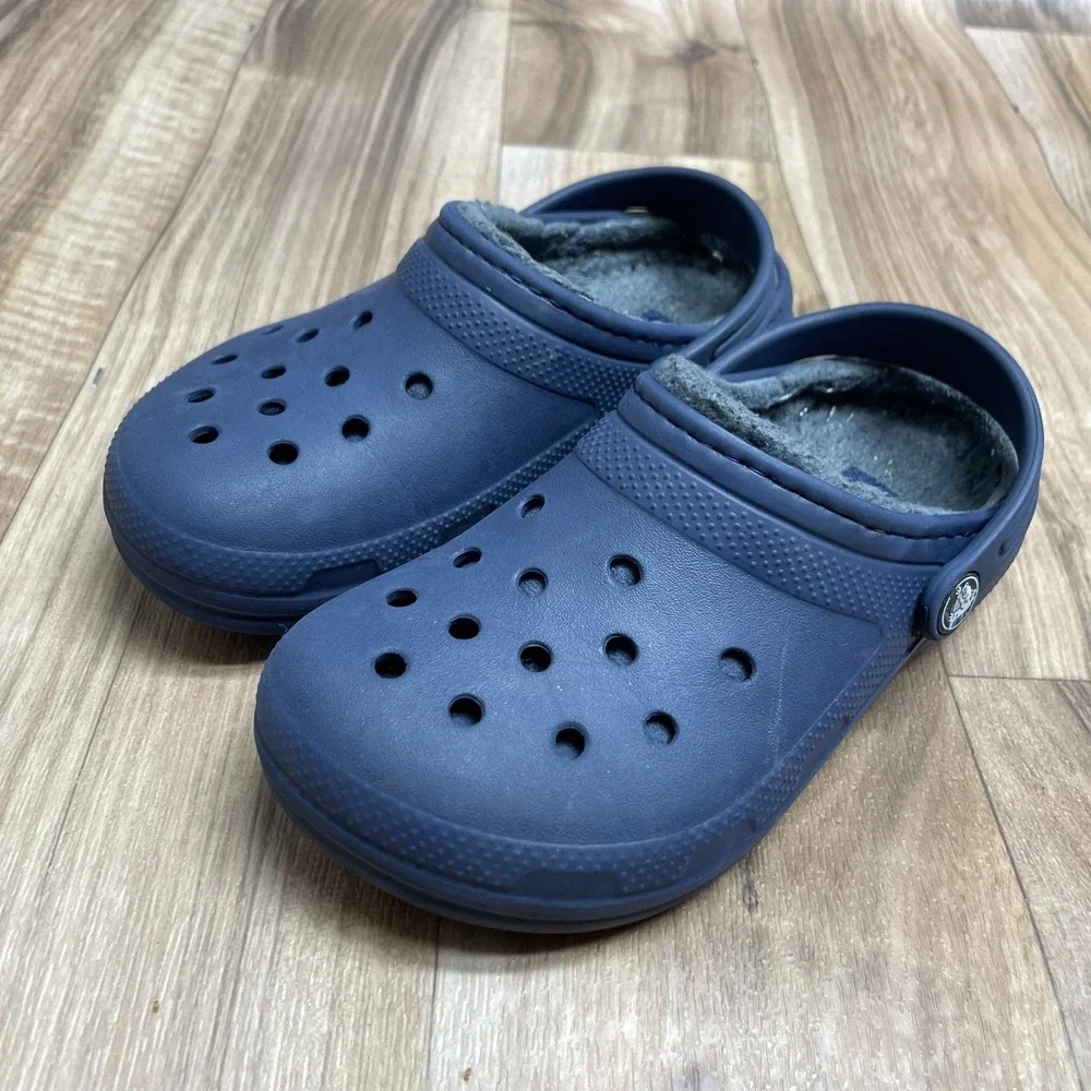 CROCS Dual Comfort Toddler Size 13c Navy Blue Fleece Lined Slip On Clog‎ Shoes